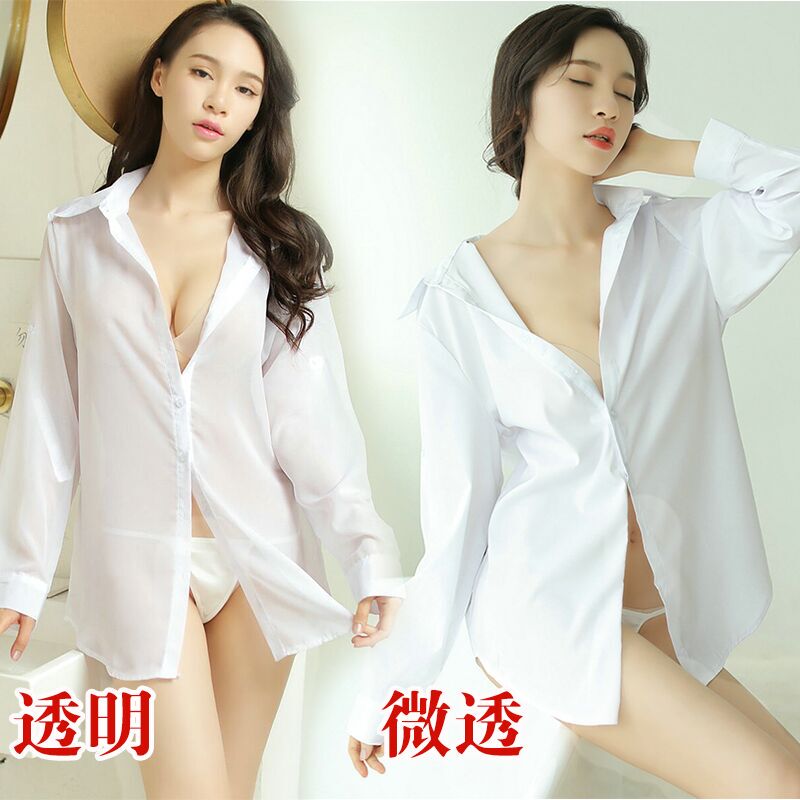 Spring and Autumn Bf Style European and American Women's Shirt, Sexy Korean Version, Versatile Plus-Size White Shirt, Loose Mid-Length Long-Sleeve Nightgown