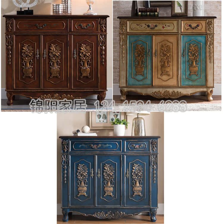 European and American sideboard art retro nostalgic painted furniture three-door locker multi-color porch cabinet shoe cabinet