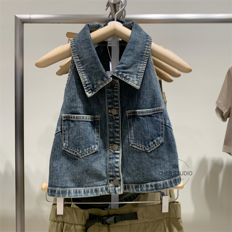 Ur&Bm New Retro Denim Shirt for Women, Summer Hot Girl Style Halter Neck Backless Sleeveless Short Vest Top