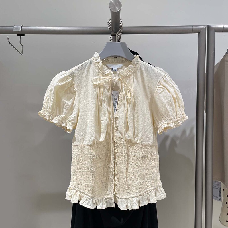 Urbfhm Shirt for Women 2026 Autumn New Style Urban Pleated Lace-Up Ruffled Puff Sleeve Open-Front Shirt Urbfhm Shirt for Women 2026 Autumn New Style Urban Pleated Lace-Up Ruffled Puff Sleeve Open-Front Shirt