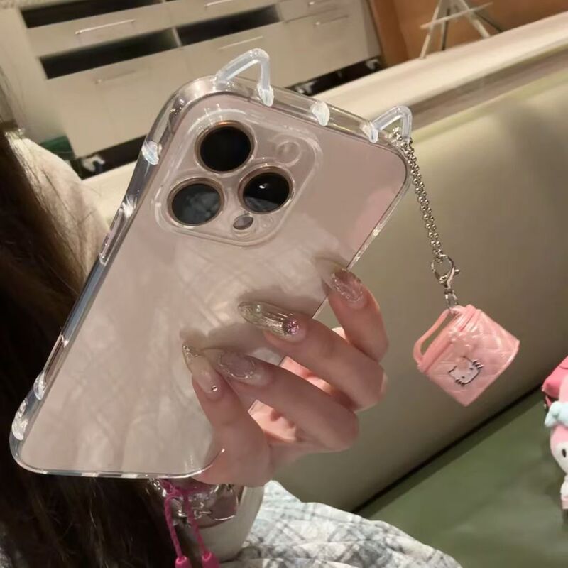 Transparent Slim Waist Cat Ear Phone Case Suitable for Apple 18 Pro Max, Cute and High-End Feel, Compatible with 17/16 Pro/15/14 Plus/13/12/11, Creative Design, Cat Ear Full Coverage, Anti-Drop Soft Case