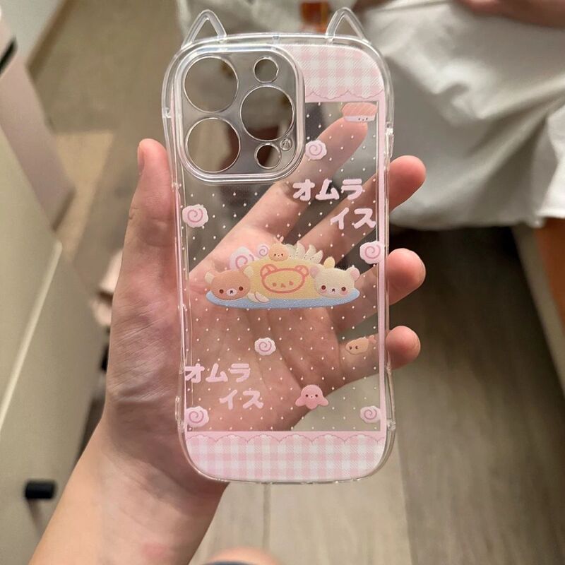 Egg Roll Rice Cat Ear Phone Case Suitable for Apple 17Promax/16/15Plus/14/13/12/11/8/7, Unique Personality Cat Ear Creative Design, Anti-Drop, Fashionable Ins Style
