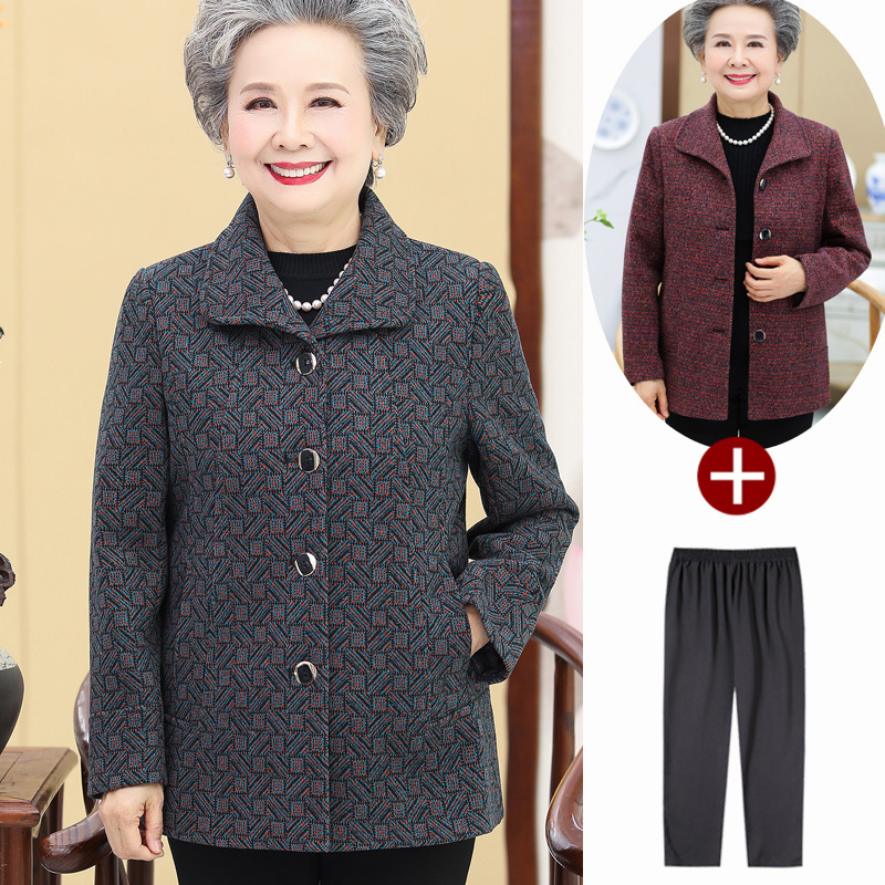 New Autumn and Winter Clothing for Middle-Aged and Elderly Women, Outerwear Suits for Elderly Women, Tops for 70-Year-Olds, Grandma Jackets, Loose Cotton Shirts