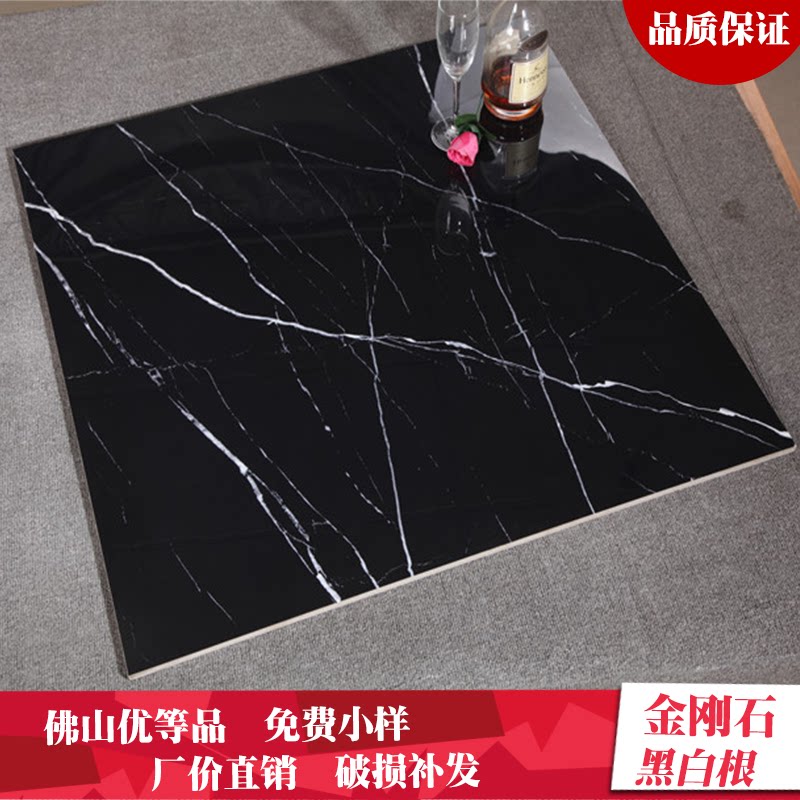 Foshan tile Living room Bedroom Imitation Marble floor tiles 800x800 tiles Full throw glazed black and white root 6C021