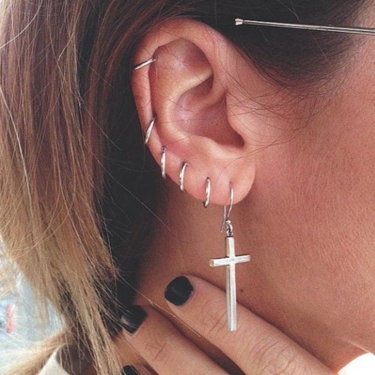 For the late 925 pure silver ring lap design sensation net red silver earring female earbone nail display face slim Korean temperament small earbuds