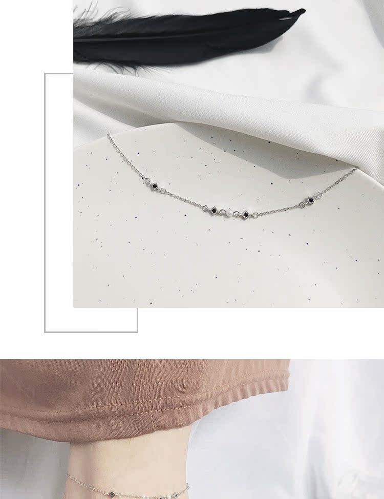 Vàng đen kim cương vòng chân ngọc trai đơn giản hoang dã nữ 925 Sterling Bạc lắc chân nữ handmade