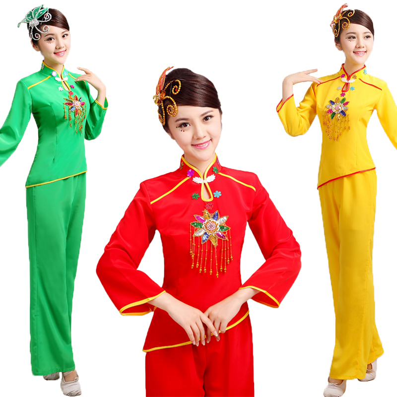 New seedlings song conserved women's suit with elderly folk fan dance performance waist drum beat drum performance square dance costumes