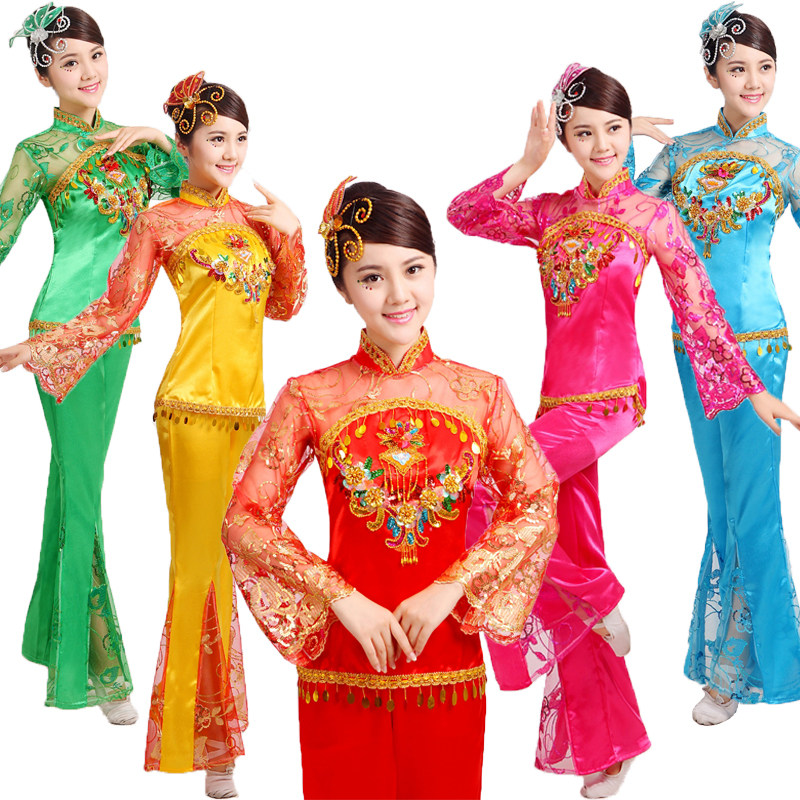 New seedlings song conserved women's suit with elderly folk fan dance performance waist drum beat drum performance square dance costumes