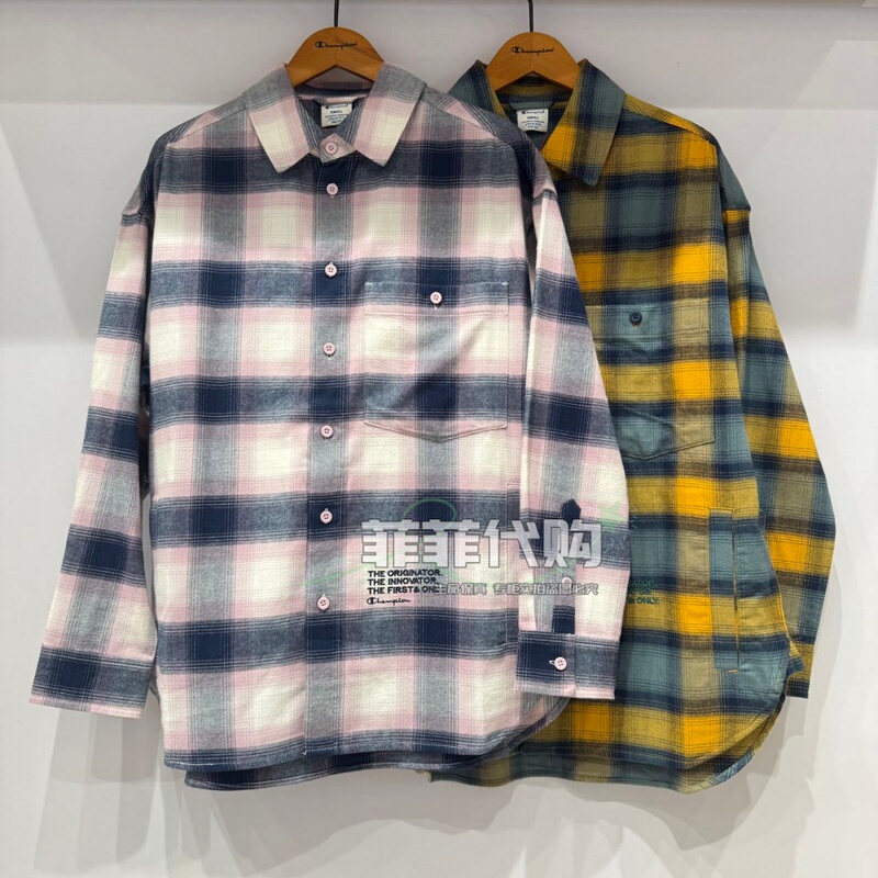 Champion Genuine 2026 Autumn Couple's Retro Plaid Patchwork Casual Shirt U6Cshsu129