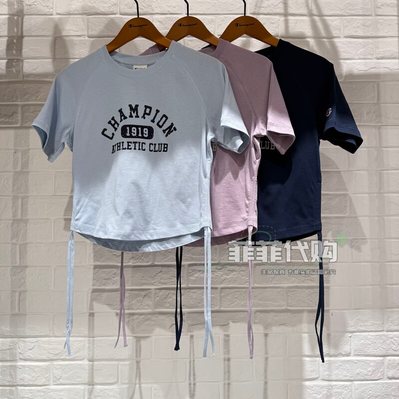 Champion Genuine Product 26 Spring/Summer New Women's Short Lace-Up Short-Sleeve T-Shirt U6Bsssw072