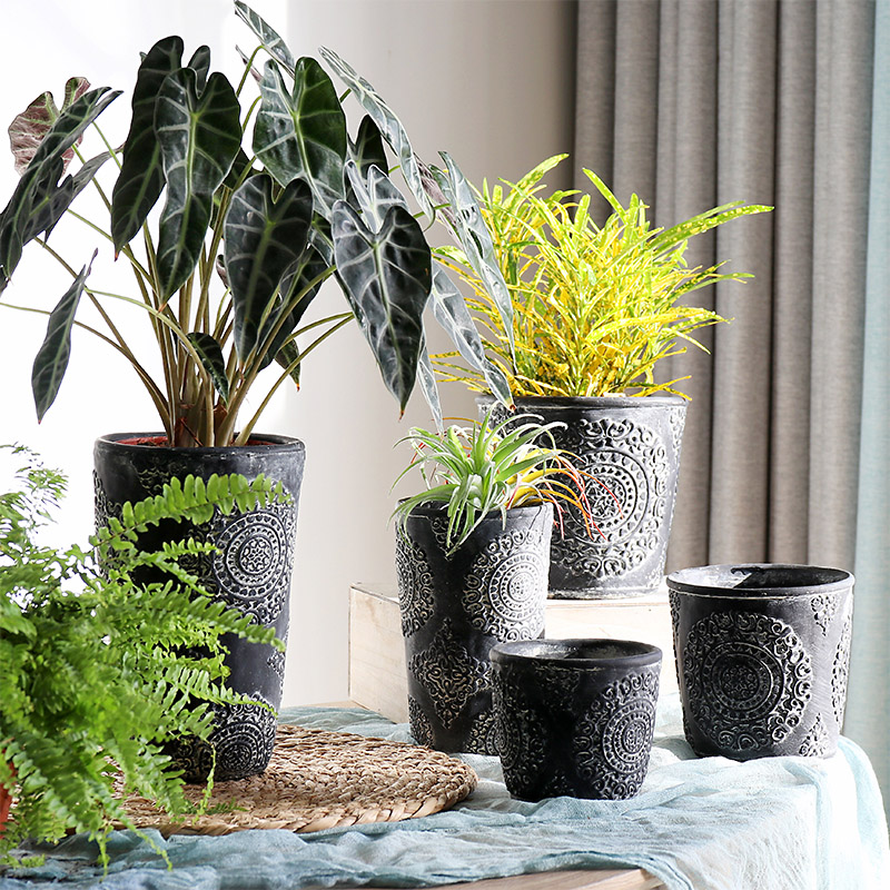 African element cement flower pot green planting pottery basin floral garden decoration pendulum decorated potted European-style pattern retro art