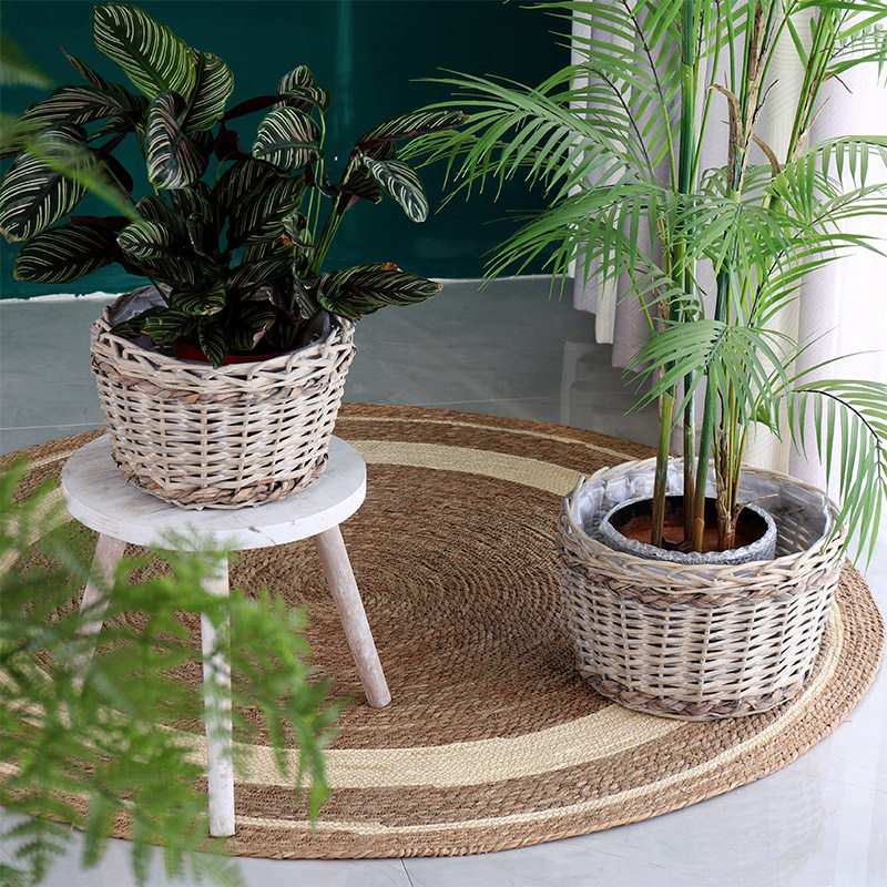 Nordic handmade rattan grass flower pot woven flower basket balcony garden decoration storage basket green plant floor basin