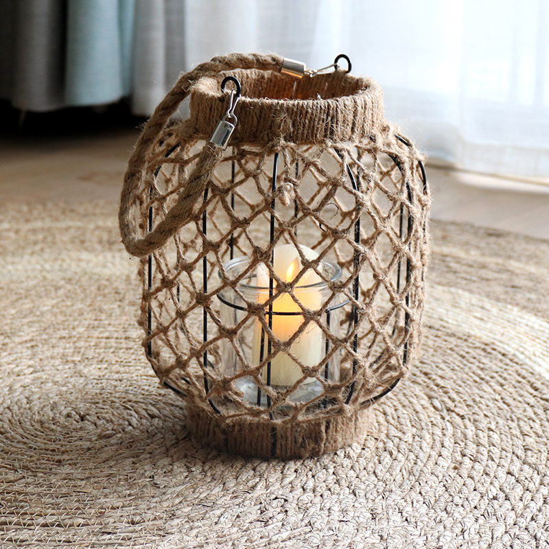 Creative hemp rope handmade candlestick decoration windproof lamp homestay home decoration outdoor courtyard garden landscaping teahouse display
