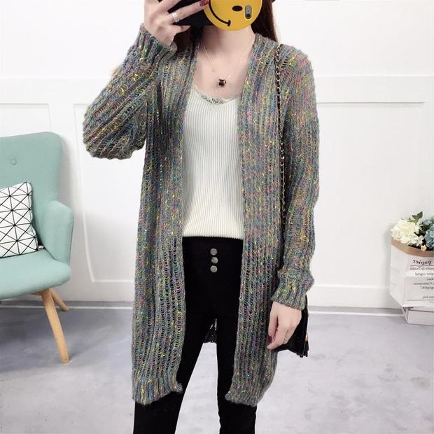 Áo len cardigan Áo khoác len nữ 2018 Thu mới Phiên bản Hàn Quốc mới của áo sơ mi tay dài nửa kín tay mùa xuân và khăn choàng mùa thu áo cardigan nữ dáng dài
