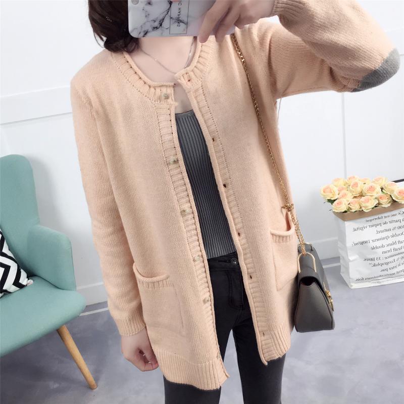 2018 xuân hè Hàn Quốc nút retro màu túi phù hợp với cổ tròn chun đan áo len cardigan áo len nữ áo khoác thủy triều áo khoác len cardigan