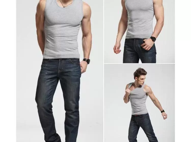 Áo vest nam cổ chữ V rộng cổ Hàn Quốc cotton nam không tay vest gà cổ áo cotton thể thao đáy mùa hè áo lông cừu