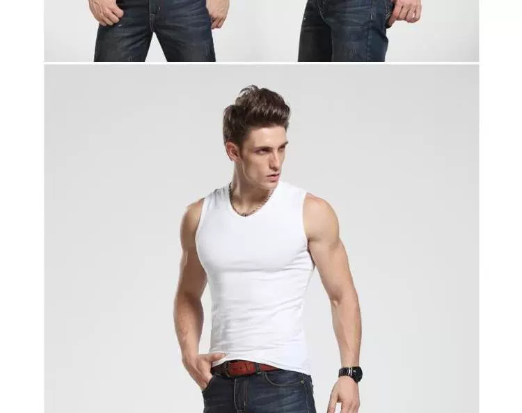 Áo vest nam cổ chữ V rộng cổ Hàn Quốc cotton nam không tay vest gà cổ áo cotton thể thao đáy mùa hè áo lông cừu