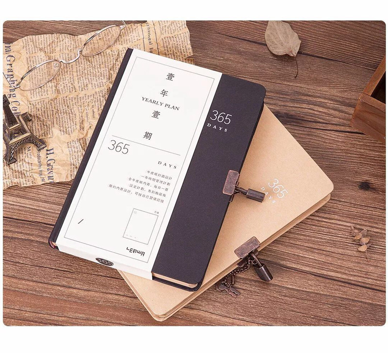 Annual 365 diary retro - creative kraft paper with lock one page a day plan this schedule students