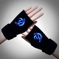 Tide Half Cut Light Gloves Male Winter Student Night Light Gloves Dew Finger Cool Gloves Half Finger Fluorescent Warm Male