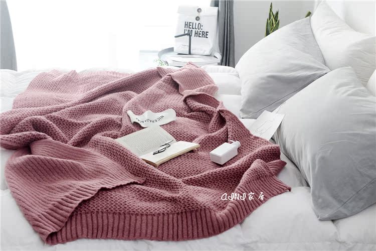 Nordic hippocampus len màu trơn chăn chiếc ghế không thường xuyên để giữ cho mùa thu ấm áp và mùa đông lạnh chăn len chăn mền trang trí khách sạn - Ném / Chăn mền tuyết nhung