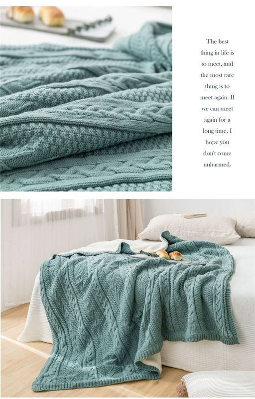 chăn giải trí Bắc Âu cộng với nhung dày màu bông đan chăn giường chăn thảm trong phòng ngủ máy lạnh - Ném / Chăn chăn lông cừu xịn