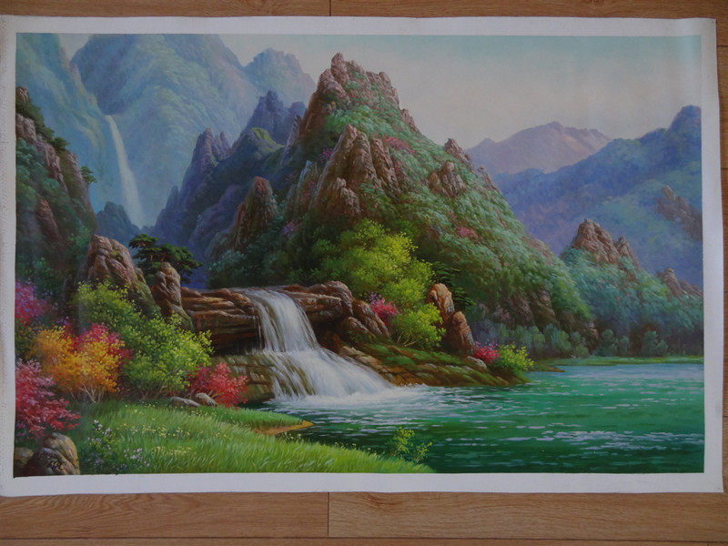 Antique Collection Boutique North Korea Landscape Landscape Old Cloth Oil Painting Original Painting with a name 