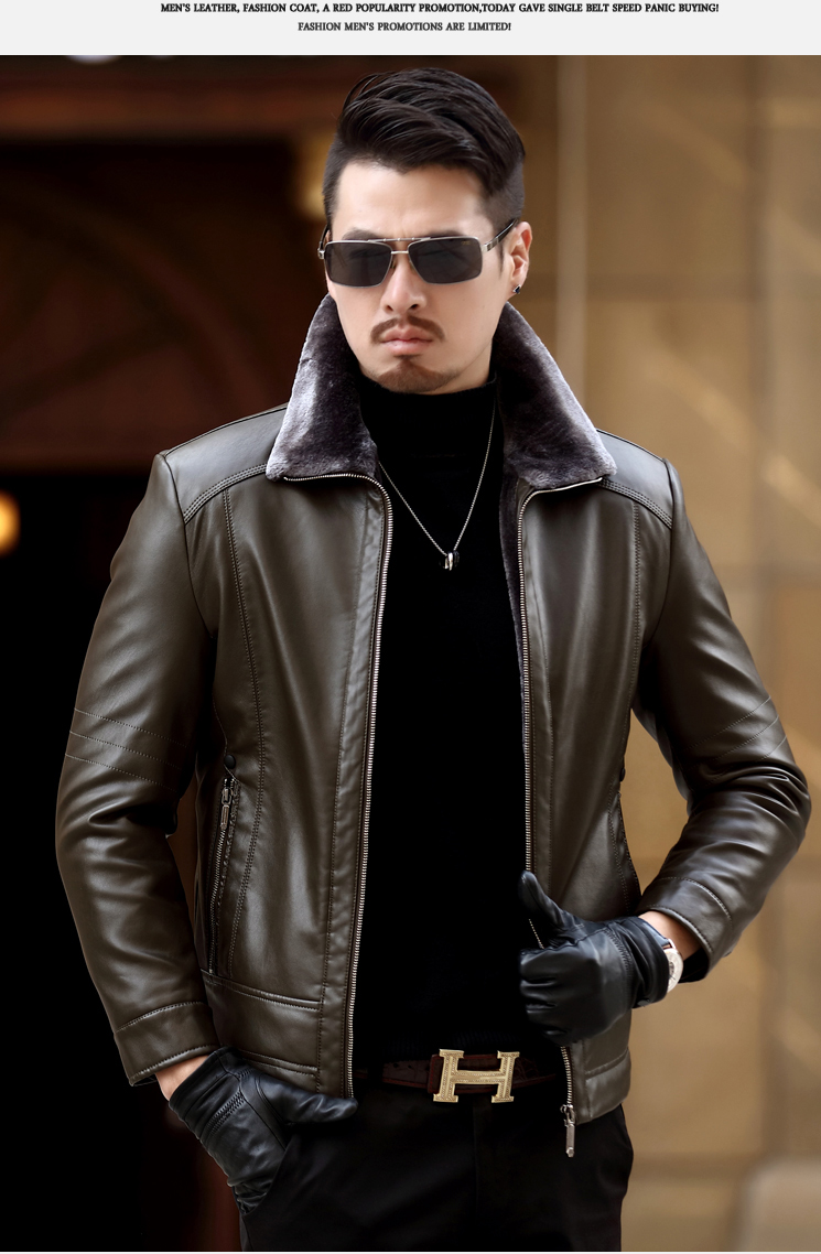Playboy da nam da cừu cộng với áo khoác da nhung dày trung niên ve áo lông một lớp áo parka nam