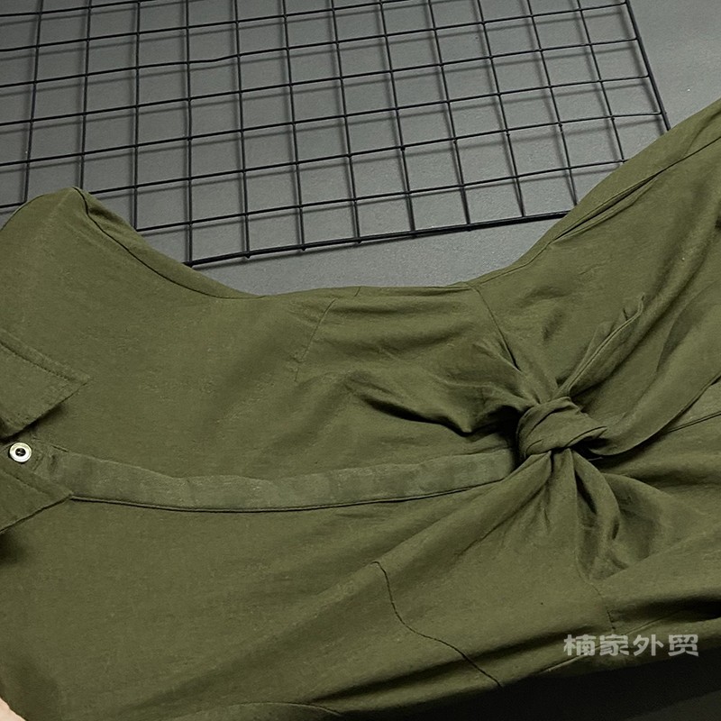 Original d   Real shooting ! summer ma'am Lapel Short sleeve Shirt skirt easy leisure time bow fashion Cotton and hemp Dress
