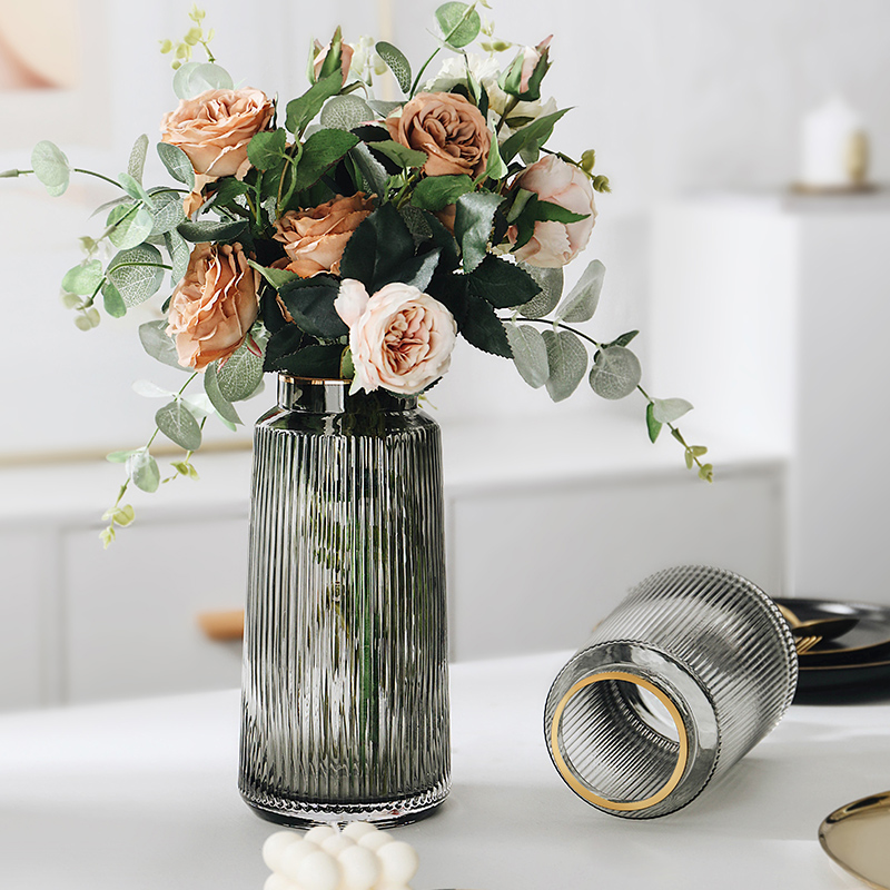 Nordic Light Lavish Sketching Gold High Vase Living Room Floral Instrument Creative Minima Net Red Glass Transparent TV Cabinet Pendulum