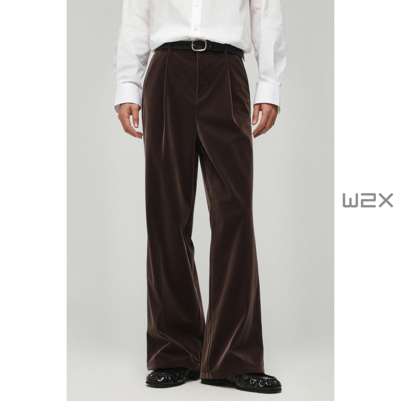 Velvet Matte Maillard-Style High-End Casual Pants for Men, Straight Loose Fit with a Luxurious Feel, Dark-Colored Trousers