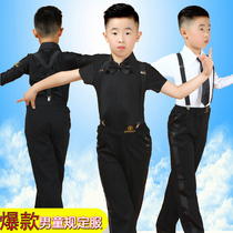 Boys Black Latin dance suit suit Childrens competition practice suit Spring and summer dance suit Boy dance shirt tie