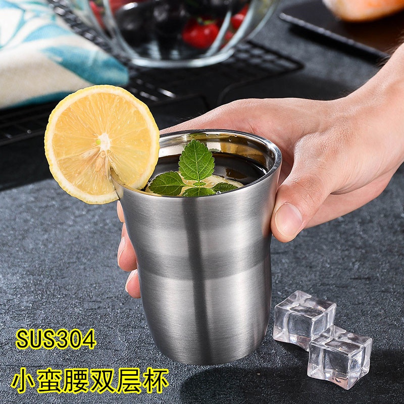 Korean-style 304 stainless steel cup double-layer insulated dining room tea cup kindergarten cup beverage water cup dining cup