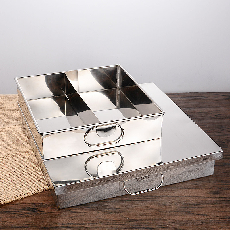 Stainless steel four-way tray with lid tray square steamed pastry dish cold leather pan pastry Squared Square Pan Square Box