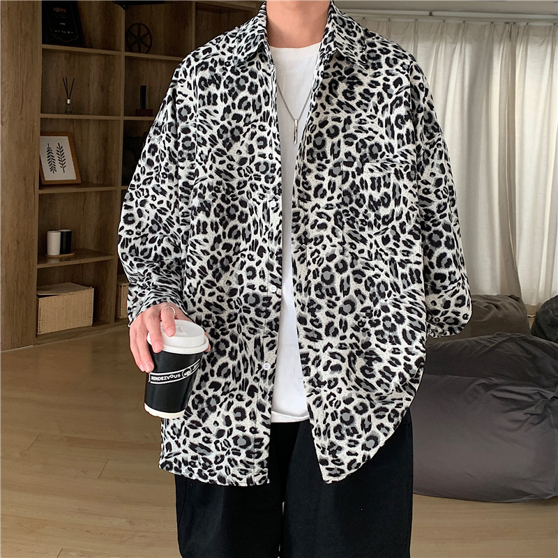 Dark Leopard Print Shirt for Men, Korean Style Trendy Design Top, Spring and Summer ins Trendy Brand Loose and Cool Shirt