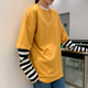 2019 mùa xuân và mùa thu kỳ nghỉ hai mảnh áo Hàn Quốc phiên bản xu hướng lỏng lẻo áo in ins mới sọc dài tay nam T-shirt.