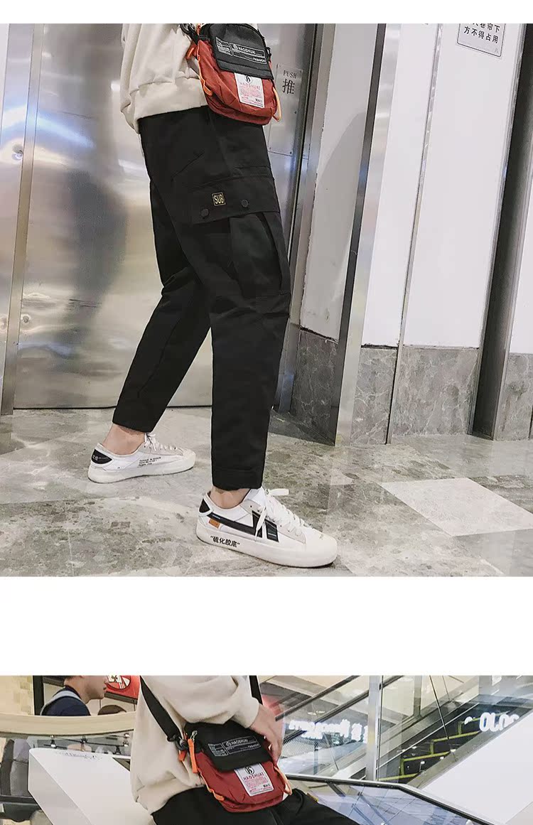 Phong cách Harajuku quần hip hop giản dị nam lỏng lẻo áo liền quần mùa thu xu hướng Hàn Quốc quần ulzzang nam quần bò nam