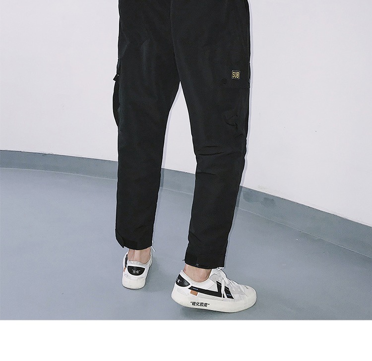 Phong cách Harajuku quần hip hop giản dị nam lỏng lẻo áo liền quần mùa thu xu hướng Hàn Quốc quần ulzzang nam quần bò nam