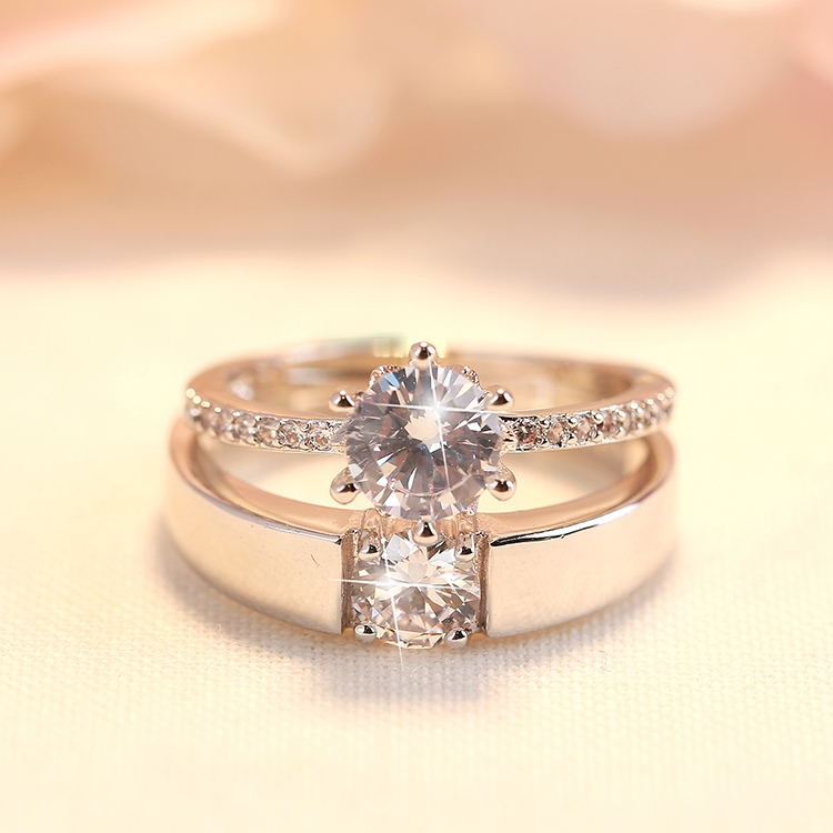 Nhẫn cưới đạo cụ nhẫn đôi nhẫn cưới cung cấp cặp nhẫn mô phỏng nhẫn kim cương giả một cặp mở nam nữ trang sức nhẫn cưới bạch kim