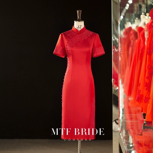 满庭芳 Красное ципао, вечернее платье, свадебное платье, 2020