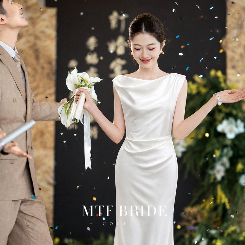 Mantingfang【Evening Talk】White Engagement Dress, Elegant Bridal Gown, Small White Dress for Marriage Registration Mantingfang【Evening Talk】White Engagement Dress, Elegant Bridal Gown, Small White Dress for Marriage Registration