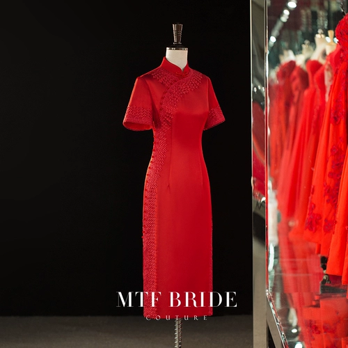 满庭芳 Красное ципао, вечернее платье, свадебное платье, 2020