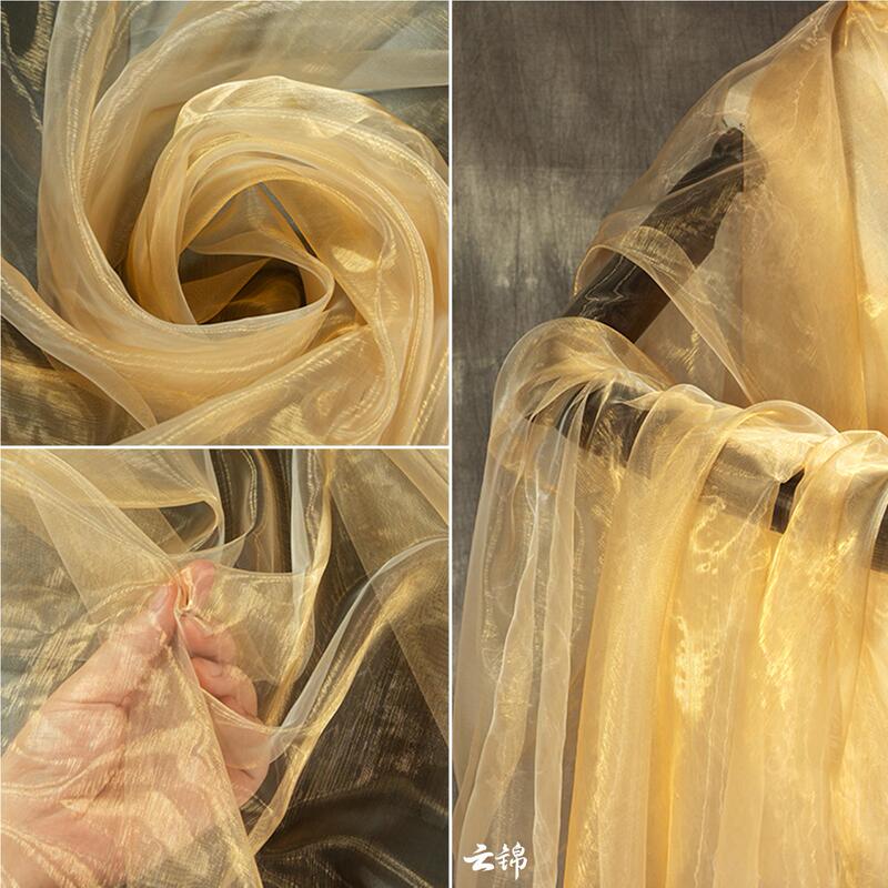 Iridescent Gradient Organza Fabric Mesh Skirt Clothing Dress DIY Background Cloth Fairy Tulle Gold