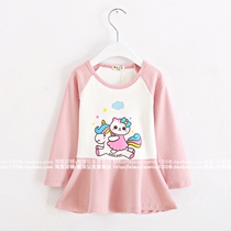 Clearance girls spring and autumn cartoon girls t-shirt long sleeves spring and autumn medium long style childrens top skirt 95-100cm high