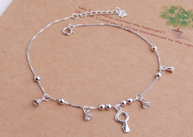 Vòng chân bạc 925 sterling dài nhỏ chuông nhỏ mỹ nữ cỡ lớn trang sức lớn chân dày dễ thương khá đơn giản mùa hè lắc chân nữ handmade
