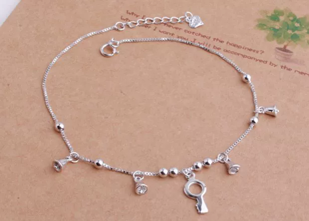 Vòng chân bạc 925 sterling dài nhỏ chuông nhỏ mỹ nữ cỡ lớn trang sức lớn chân dày dễ thương khá đơn giản mùa hè vòng chân nữ đẹp