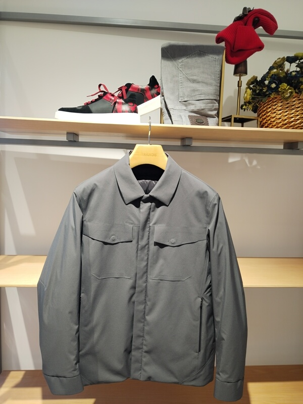 Trands Goose down Jacket. Work Shirt Style with Lapel Collar, Double Chest Patch Pockets + Side Invisible Zipper Pockets. Trands Goose down Jacket. Work Shirt Style with Lapel Collar, Double Chest Patch Pockets + Side Invisible Zipper Pockets.