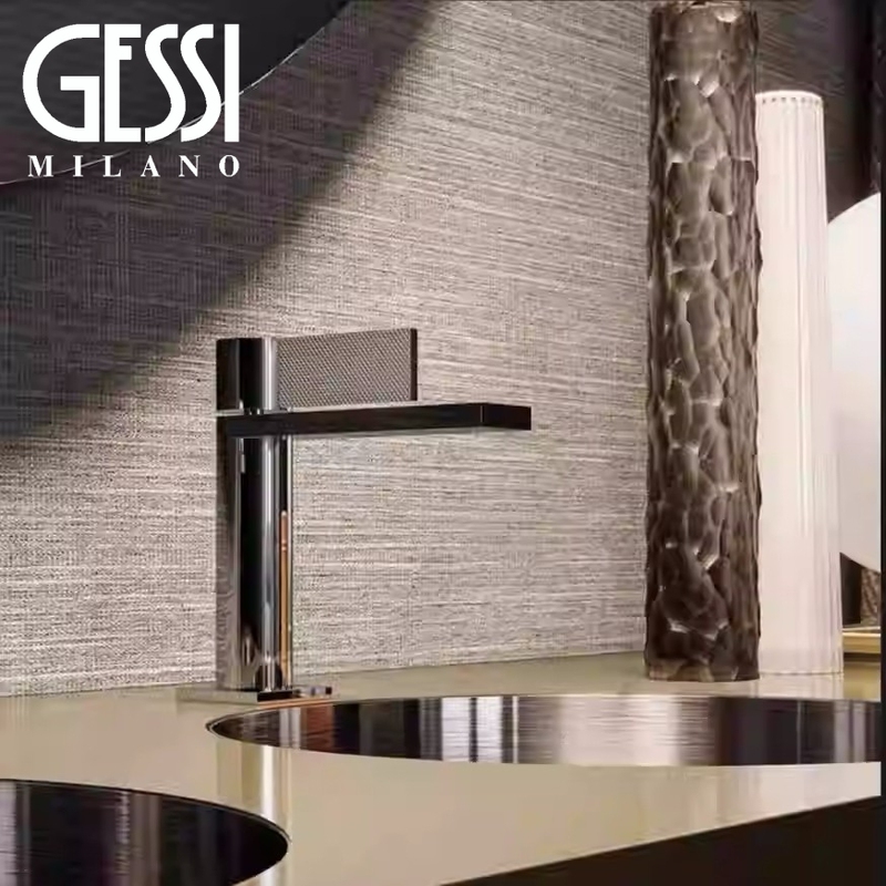 Italian Gessi All-Copper Minimalist Hot and Cold Water Basin Faucet Bathroom Vanity Brushed Gold Faucet