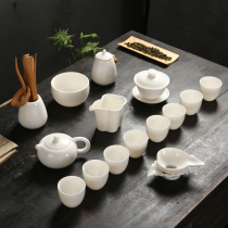 Kung Fu Tea Set Sheep Jade Ceramics Home Simple Bubble Teapot Chinese Set of Gift High-grade Dehui White Porcelain