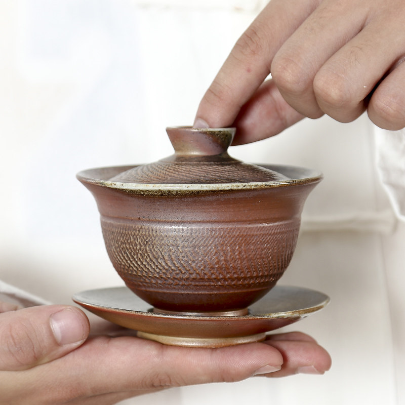 Solitary taster as cover bowl big number three only cup coarse pottery firewood burning hand lagoon pure hand jumping knife kung fu tea tea fuku-Taobao