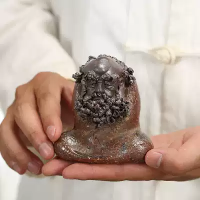 Orphan hand-made firewood-fired tea pet ornaments Dharma Maitreya Buddha coarse pottery gifts porcelain retro handmade home accessories